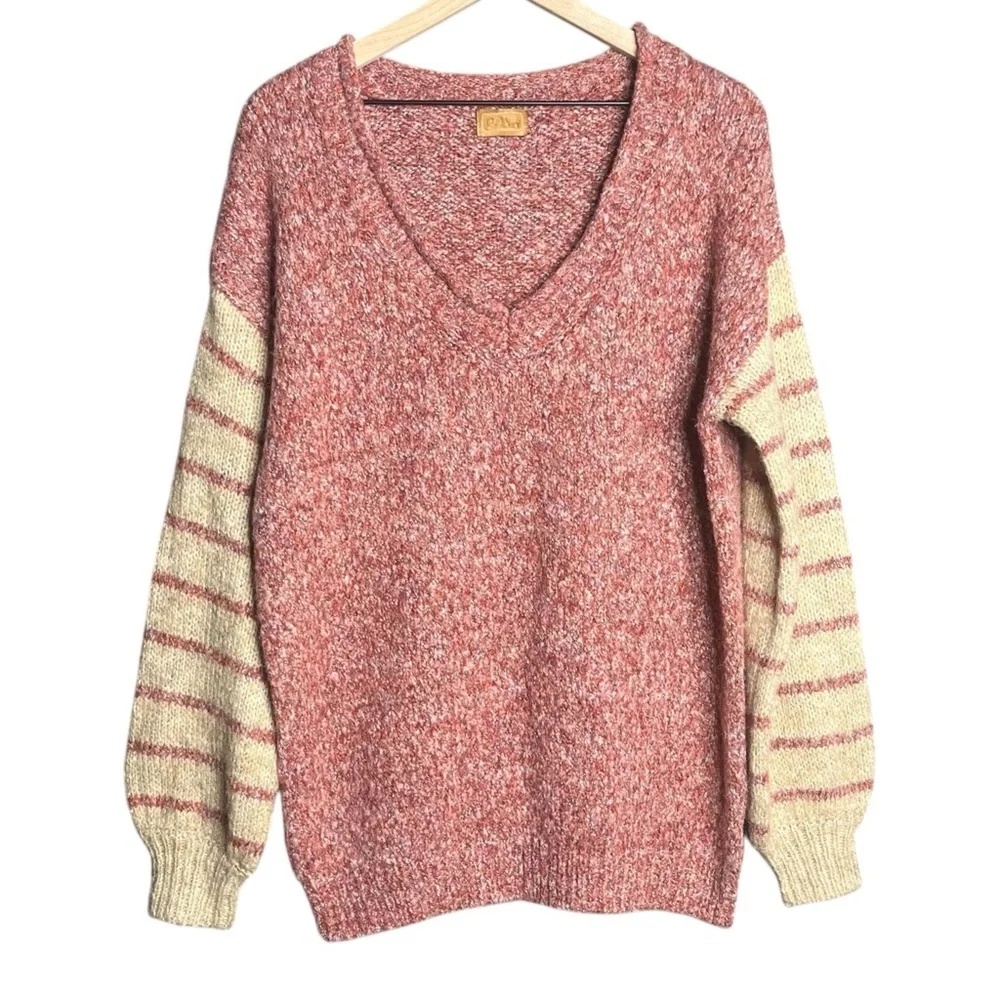 Pol ColorBlock Sweater Knit V-Neck Long Sleeves Size Small Oversized - Picture 1 of 5